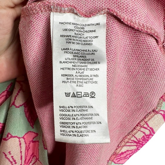 Anthropologie Maeve Short-Sleeve Floral Jacquard Top Pink/Green Medium - Picture 9 of 14